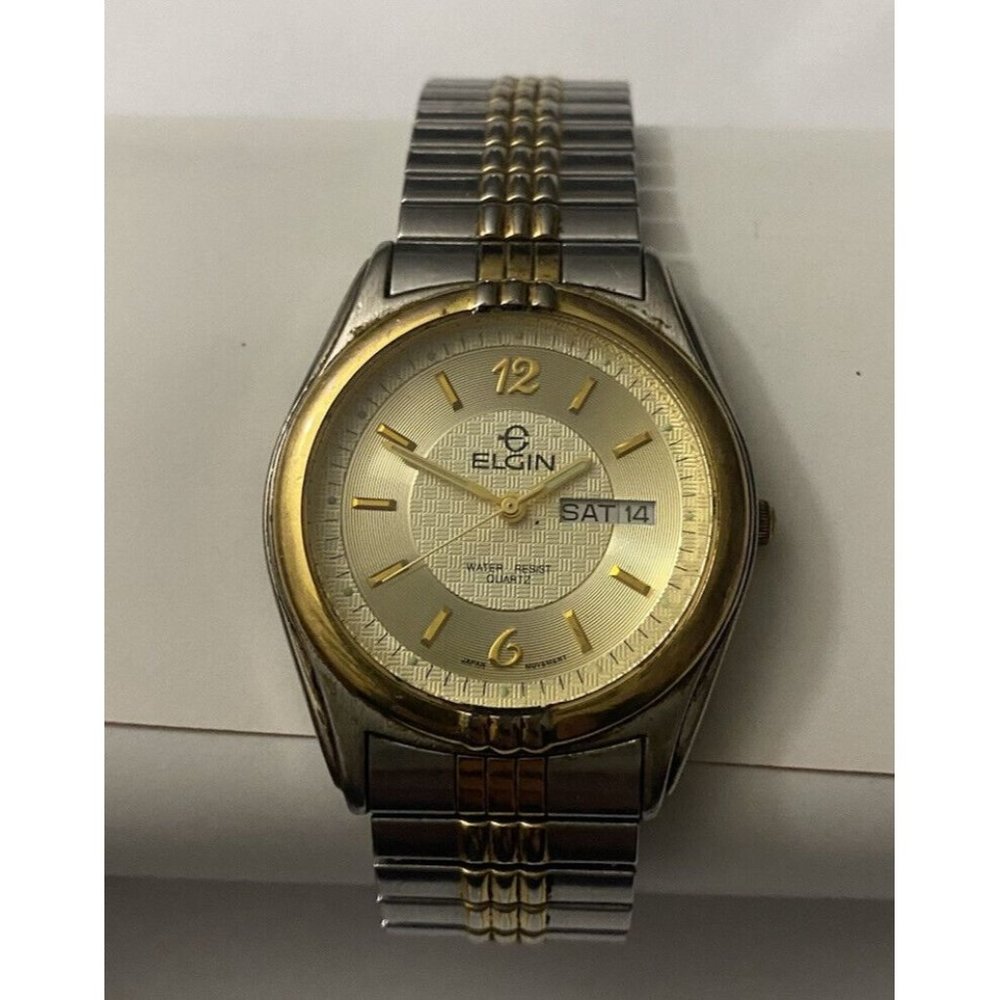 Elgin Men’s Watch 2 Tone Gold & Silver  FX515-009-2105 Beautiful! Quartz🆓🚢